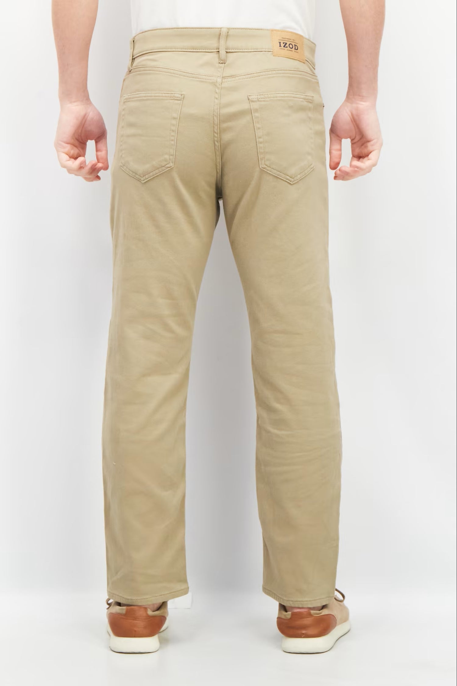 Izod, Men Regular Fit Solid Stretchable Jeans, Tan