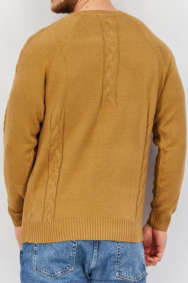 Sorbino, Men Crew Neck Long Sleeves Cable Knit Sweater, Camel