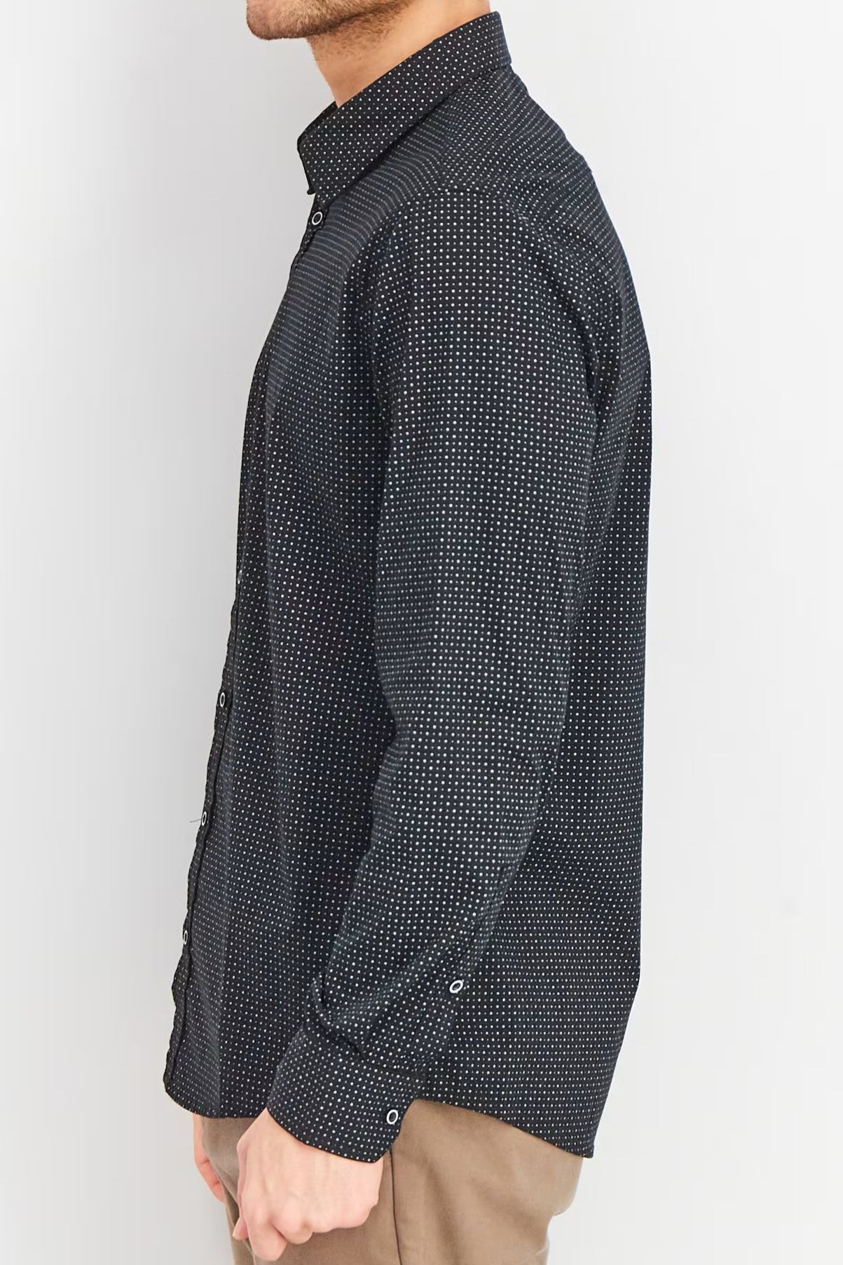 Sorbino, Men Stretch Fit Long Sleeve Dotted Casual Shirt, Black Combo