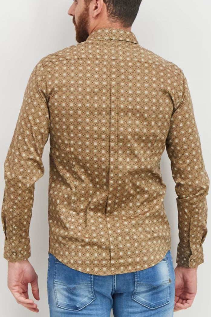 Sorbino, Men Regular Fit Allover Print Long Sleeve Casual Shirt, Tan