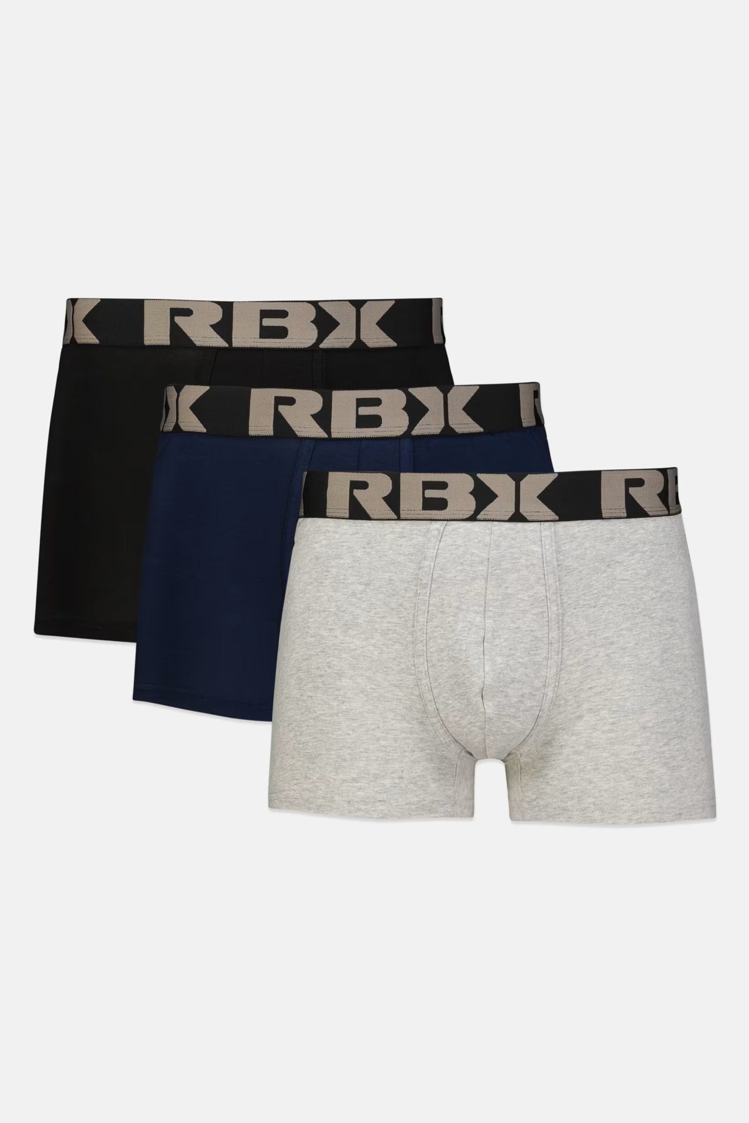 RBX, Men 3 Pack Plain Boxer Brief, Black/Grey/Navy