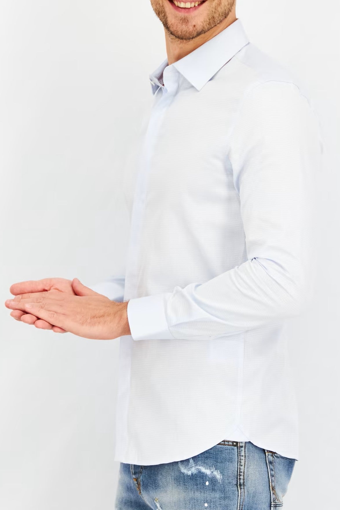 Selected, Men Regular Fit Textured Long Sleeve Casual Shirt, Light Blue