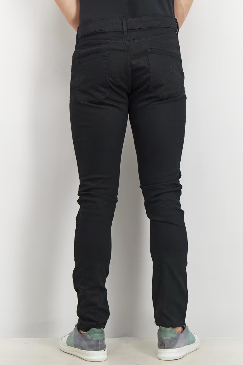 Topman, Men Stretch Belt Loops Plain Skinny Jeans, Black