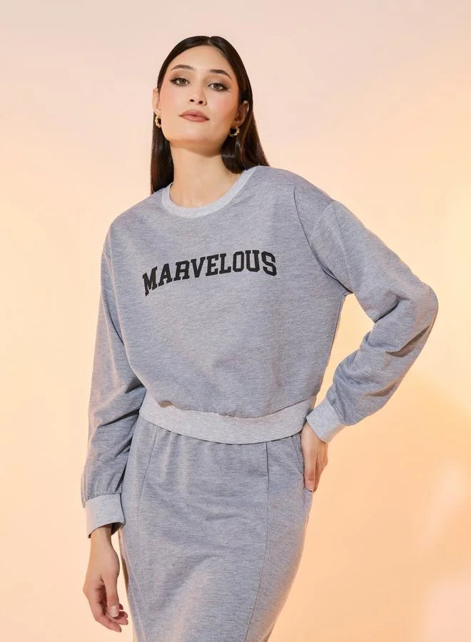 Marvelous Slogan Print Sweatshirt & Maxi Skirt Co-Ords