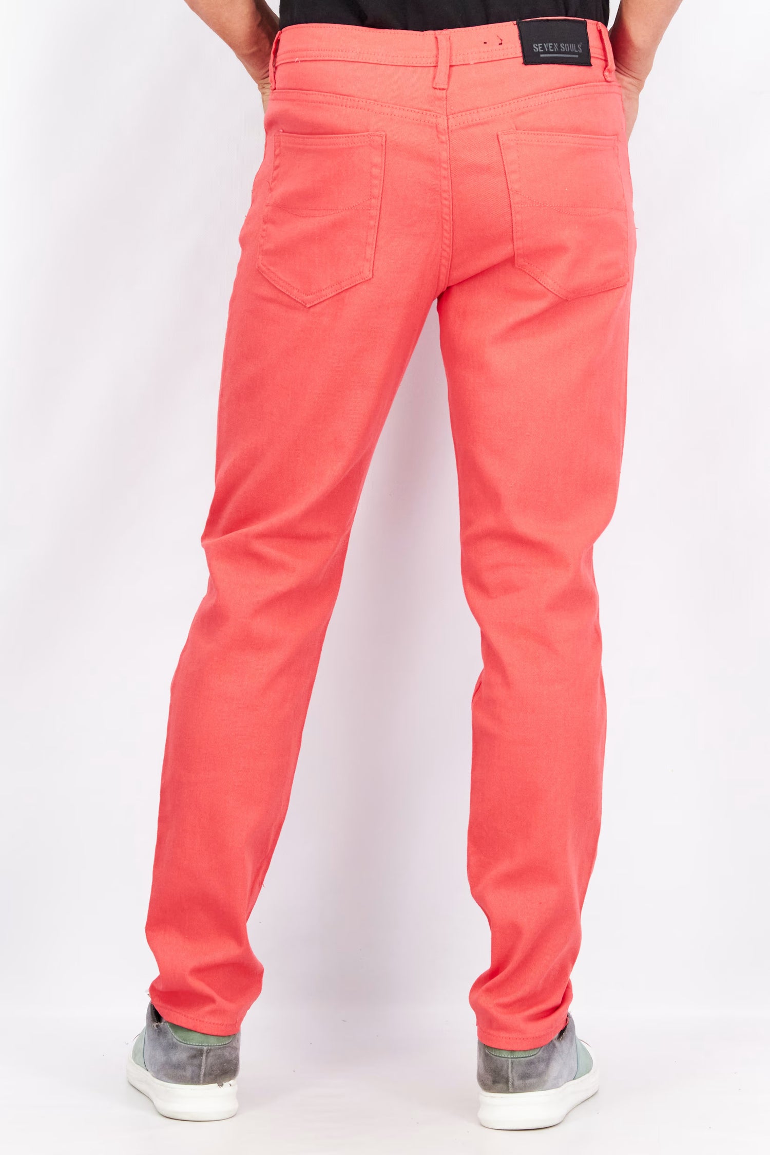 Seven Souls, Men Stretch Fit Solid Stretchable Jeans, Red