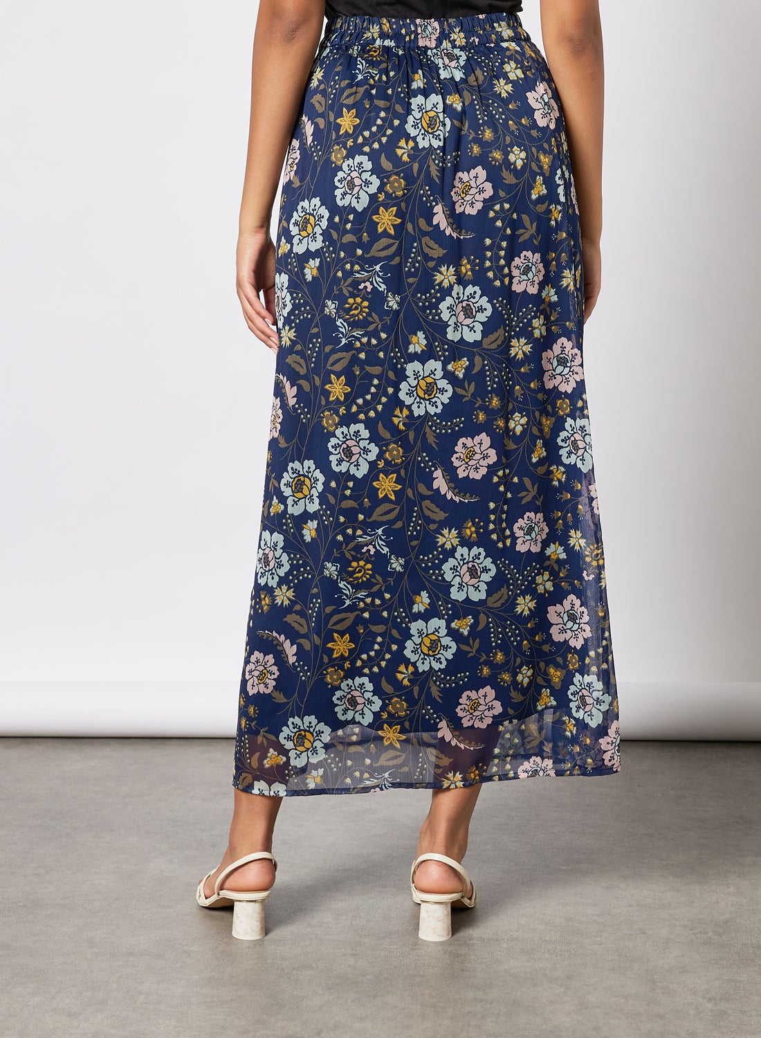 Floral Print Maxi Skirt Navy