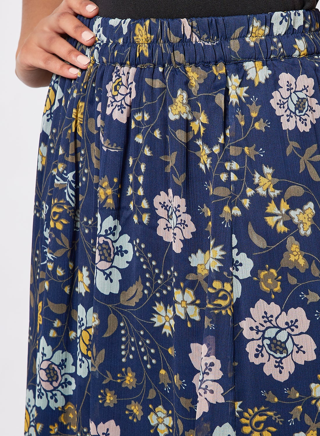 Floral Print Maxi Skirt Navy