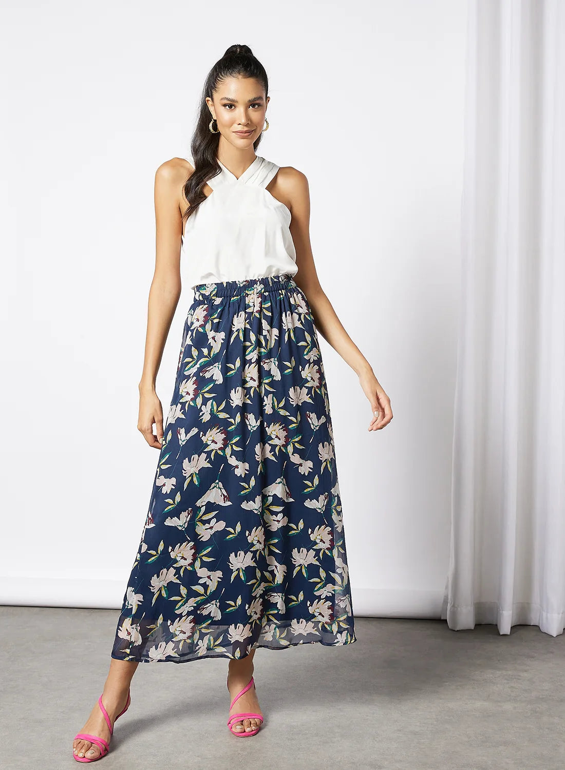 Floral Print Skirt Navy